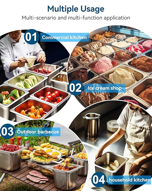 ZeroPone 6 Pack Hotel Pans 1/6 Size 6" Deep Steam Table Pan 22 Gauge Anti Jam Stainless Steel Hotel Food Pan