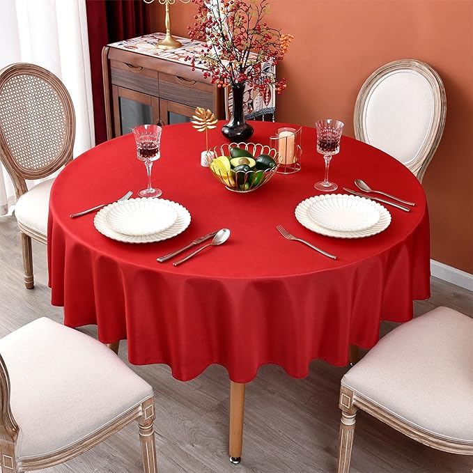 MEANMOY 2 Pack Red 210 GSM Water & Stain Resistant Round Tablecloth - Solid 70 Inch Circle Table Cloth Cover in Wrinkle Free Washable Wipe Clean Polyester for Wedding, Party, Banquet (2 Pcs)