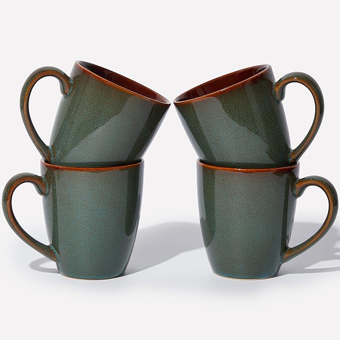 Coffee Mug 14 oz, Ceramic Coffee Mugs Set of 4, Reactive Glaze Mug for Latte/Tea/Cappuccino, Large Stackable Mug Set for Men, Women, Dad, Mom, Dishwasher & Microwave Safe, Brown Green