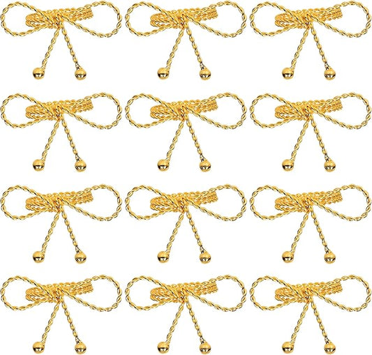 ALPHA Living HOME Napkin Rings Set of 12, Holiday Napkin Holders, Metal Napkin Rings for Safari Theme Table Décor Handmade for Holiday, Weddings, Receptions, Banquets, Events, Bow Shape, Gold