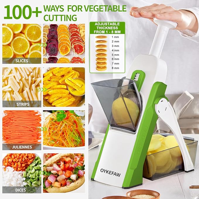 Safe Mandoline Slicer for Kitchen, 5 in 1 Vegetable Food Chopper, Potato French Fry Cutter, Fruit Slicer, Adjustable Thickness 0.1-8 mm, Kitchen Chopping Artifact Fast Meal Prep