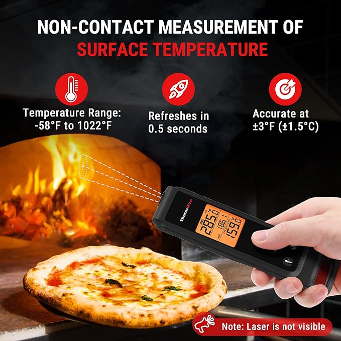ThermoPro 2-in-1 Instant Read Thermometer for Cooking, Infrared Thermometer Cooking Thermometer with Meat Probe, Non-Contact Laser Meat Thermometer for Griddle Grill Pizza Oven HVAC Pool, Black