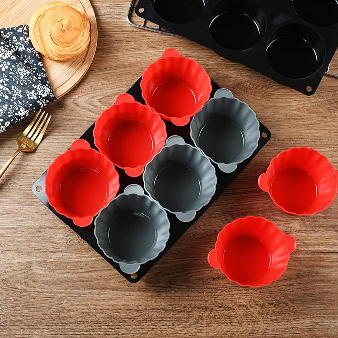 Mirenlife 6 Cups Non-Stick Silicone Muffin Pan and Cupcake Maker, Large Size Cupcake Pan, Set of 2