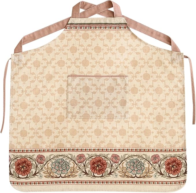 patdrea Blue Floral Linen Apron with Pocket,French Kitchen Garden Chef BBQ Aprons for Women and Men,Crisscross Back Straps