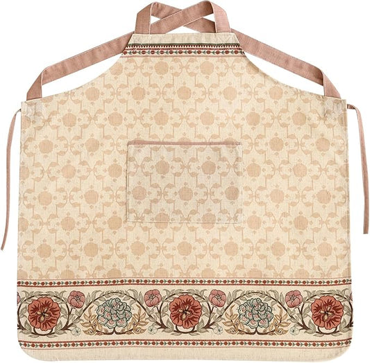 patdrea Blue Floral Linen Apron with Pocket,French Kitchen Garden Chef BBQ Aprons for Women and Men,Crisscross Back Straps