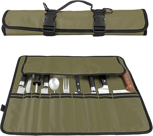 EHRGK Knife Roll,Heavy Duty Knife Bag,Oxford Knife Case with 20 Slots for Knives & Kitchen Tools,Chef Knife Bag,Knife Roll Bag, Knife Pouch Wrap for Chefs Culinary Traveling (Army Green)