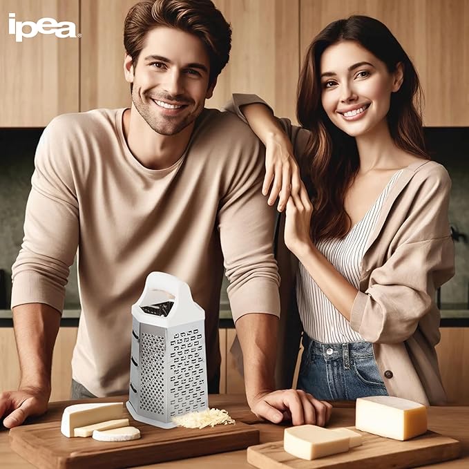 Stainless Steel 6-Sided Cheese Grater – 23 cm – Vertical Grater Six Blades with Ergonomic Handle for Grating Cheese, Vegetables, Lemon, Fruits Chocolate – Hexagonal Multi-Purpose