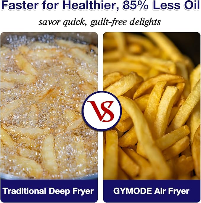 GYMODE 4.7QT Glass Air Fryer, 360° Viewable Glass Air Fryer Non Toxic, 6-IN-1 Preset Cook Modes, Digital Display, Adjustable Temp 100F - 400F, Nonstick, Dishwasher Safe, Black