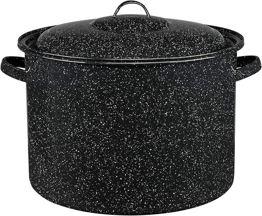Granite Ware 21-Quart Stockpot, Large Capacity for Soups, Stews, Pasta - Durable Graniteware with Non-Stick Surface for Easy Cleaning - Chip-Resistant & Even Heat Distribution (Speckled Black)
