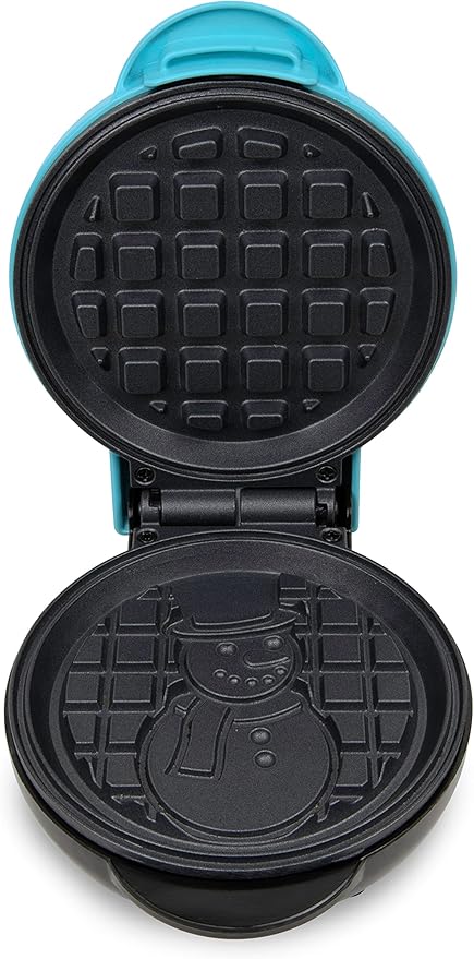 Nostalgia MyMini Personal Electric Snowman Waffle Maker, 5-Inch Cooking Surface, Waffle Iron for Hash Browns, French Toast, Grilled Cheese, Quesadilla, Brownies, Cookies, Blue