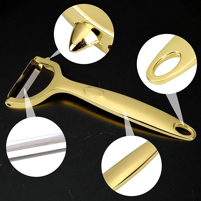 Gold Potato Peeler - Ultra Sharp Vegetable Peelers For Kitchen, No Rust Stainless Steel Serrated Y Peeler, Easy To Use With Durable Non Slip Ergonomic Grip For Carrot Fruits Veggie Kiwi, High Tensil