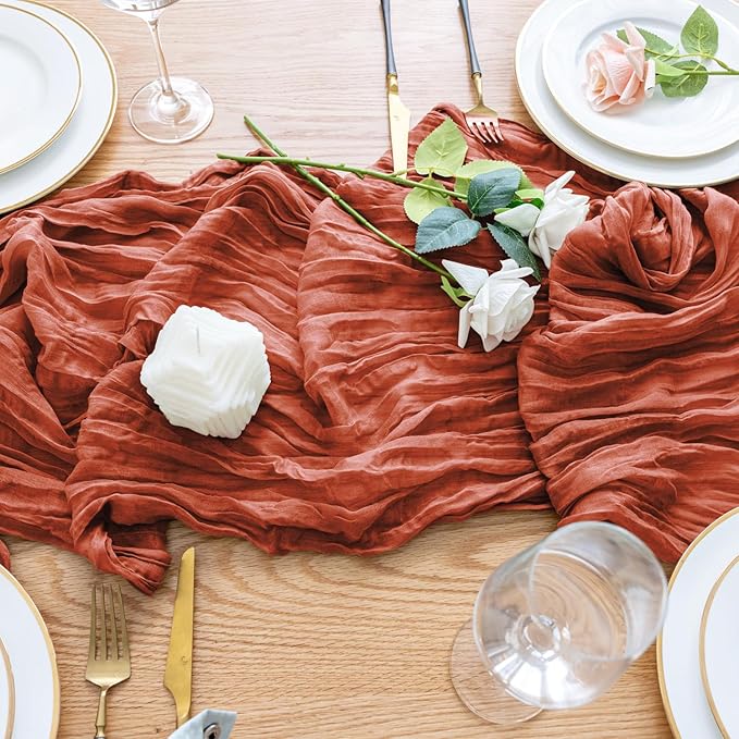 Wokceer Cheesecloth Table Runner 12Pack 10FT Terracotta Fall Cheese Cloth Table Runner Boho Gauze for Party Thanksgiving Long Rustic Sheer Runners for Baby Bridal Shower Wedding Easter
