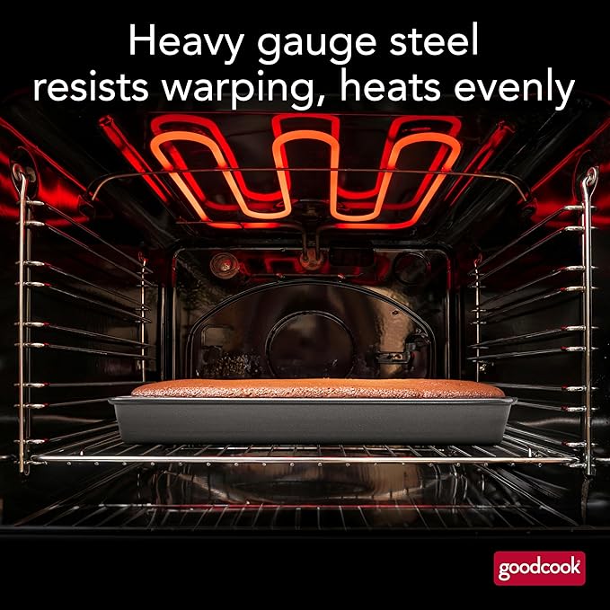GoodCook 11" x 7" Nonstick Steel Cake Baking Pan, Multipurpose Nonstick Baking Pan for Brownies, Biscuits, and Cake, Gray