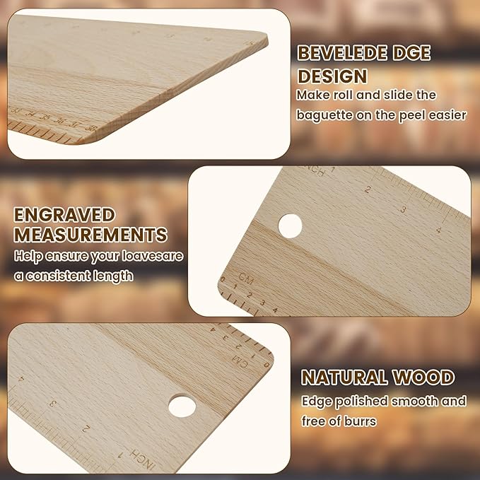 15 Inch Bread Transfer Peel Beech,French Bread Flipping Board Hanging Bread Peels, Bakeware for French Bread Baking(Wood color)