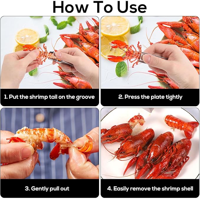 3pcs Crawfish Peeler Tool, Stainless Steel Crawfish Tail Peeler Sheller Effortless Shrimp Shucker Shelling Device Cracker Metal Crayfish Opener Gadget for Kitchen Restaurants Seafood Lovers