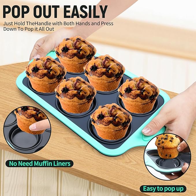 Vynium Muffin Pans for Baking 6 Cups, Silicone Foldable Muffin Pan with Metal Frame, Collapsible Cupcake Pan, Egg Bite Molds, Muffin Tin Tray for Baking Homemade Brownies Puddings (2)
