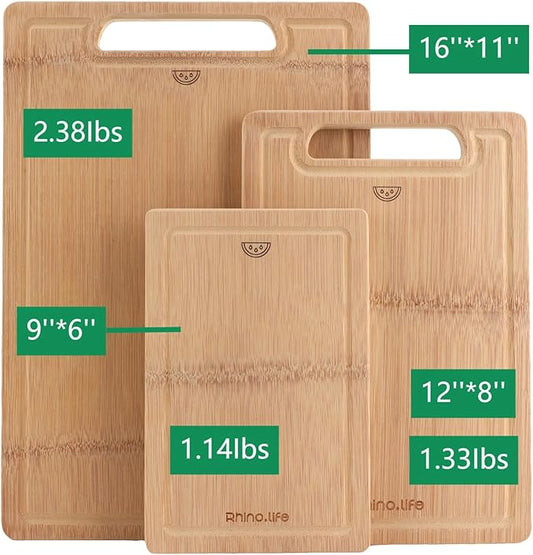 Glue free and Non Toxic, Totally Organic non toxic cutting board Bamboo Cutting Boards set(3 pack) For Kitchen, Non-solid Wood Cutting Board, Chopping Board with Juice Groove