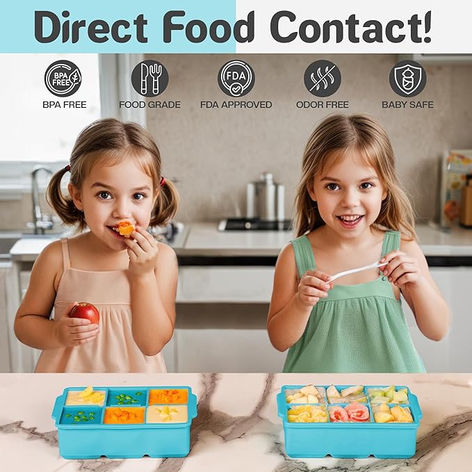 KitchFort Large Silicone Ice Cube Tray (2-Pack), Easy Release 2" Big Ice Cubes - Cocktail, Whiskey Ice Cubes Mold - Ice Trays for Freezer with Lid - Stackable Silicone Ice Tray - Turquoise