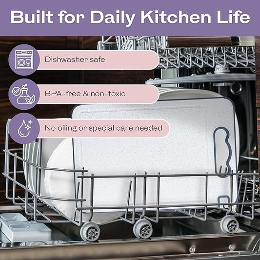 Non-Toxic Cutting Board – Double-Sided Stainless Steel & Wheat Straw – Dishwasher Safe, BPA-Free, Juice Groove, Built-In Knife Sharpener, Non-Slip – 14.4” x 9.8” Kitchen Chopping Board