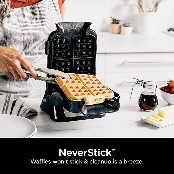 Ninja Belgian Waffle Maker PRO NeverStick – Vertical Design, No-Mess Nonstick, 5 Shade Settings + Specialty Mode, Fluffy & Crispy Waffles, Easy Cleanup, BW1001C (Canadian Version)