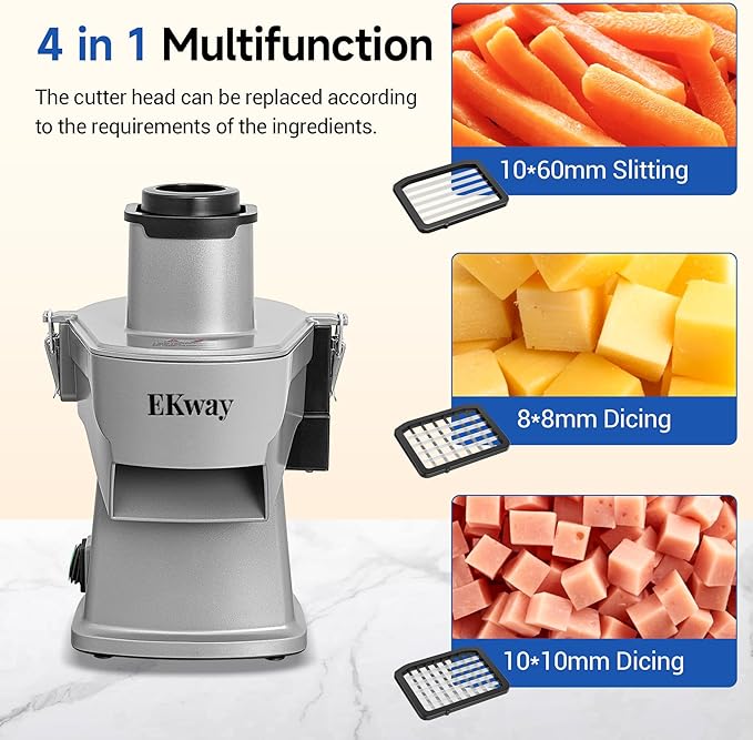EKway Commercial Vegetable Chopper 4 in 1 Vegetable Slicer Food Processor for Slicing Shredding Dicing and Slitting, with Cut-Resistant Gloves, for Commercial and Home Use 200W 110V