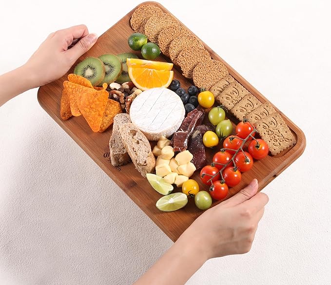 2 Packs Wood Cutting Board, Carbonized Bamboo Cutting Boards Set With Smooth Surface & Easy Storage For Busy Kitchens, Ideal Charcuterie & Chopping, Durable, Knife-Friendly for Meat Vegetables Fruits