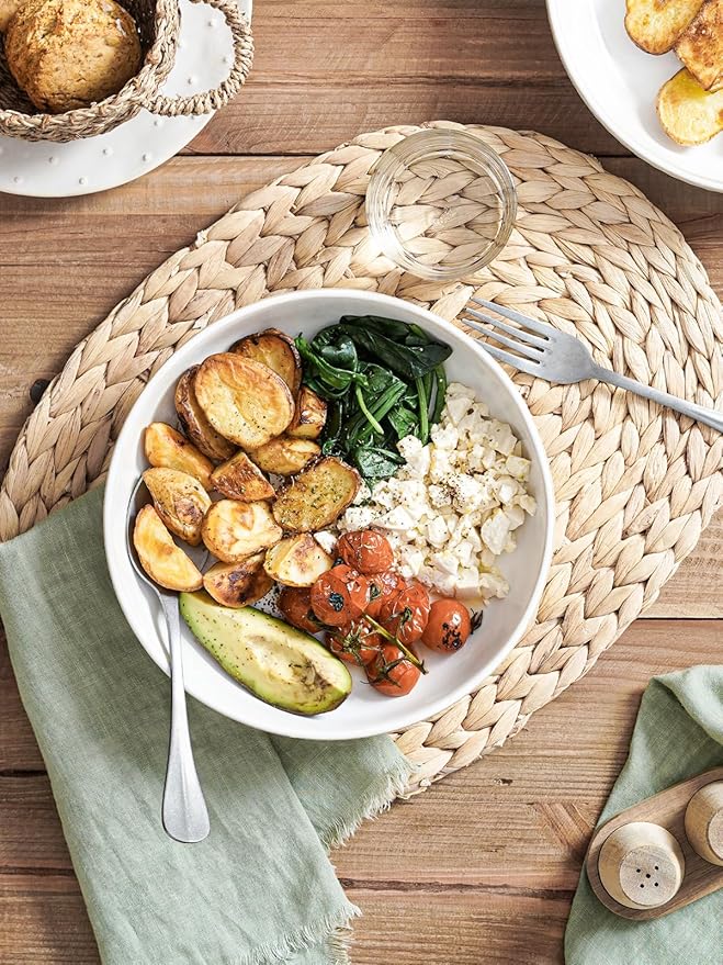 LE TAUCI Pasta Bowls 46oz, Large Salad Bowl, Ceramic Embossment Stoneware Serving Plate for Fruits, Noodle, Dinner, House-warming Wedding Present - 9 Inch, Set of 4, Arctic White