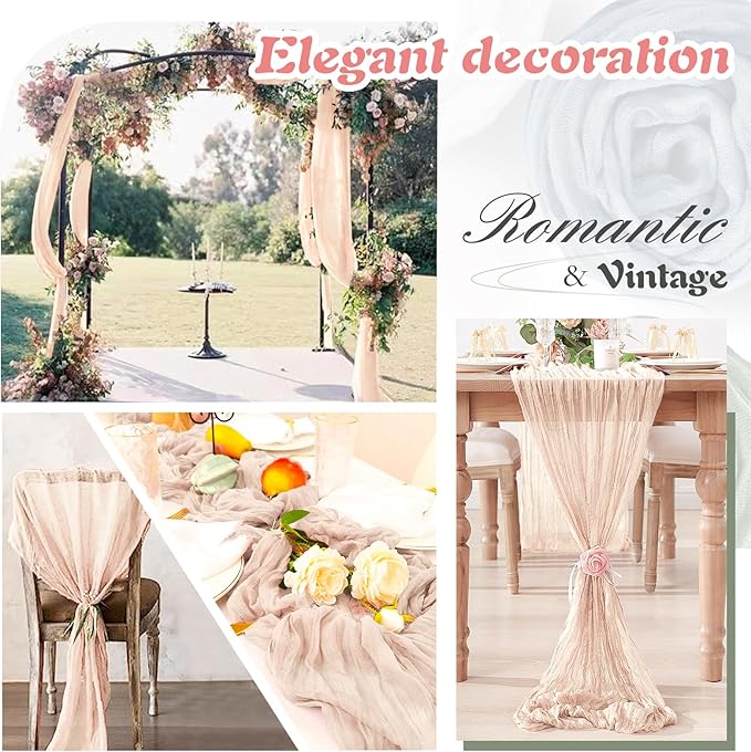 Blush Pink Cheesecloth Table Runner 6 Pack 35" Boho Gauze Tablecloth 120 inches Long Runner Rustic Sheer Fabric Bulk for Baby Shower Wedding Bridal Birthday Party Table Decorations
