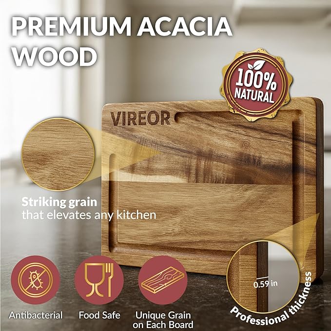 Acacia Wood Cutting Board Set with Knife Sharpener & Wax – 3 Durable, Eco-Friendly Boards with Stand – Perfect for Chopping, Serving & Impressing in the Kitchen