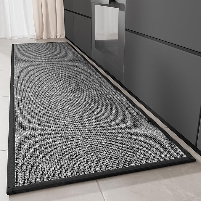 Kitchen Rug, Rubber Non Slip Kitchen Rugs Washable, Absorbent Runner Mat for Floor, Machine Washable Standing Mats for in Front of Sink, Door, Laundry, Entryway, Hallway (Black, 70" × 20")