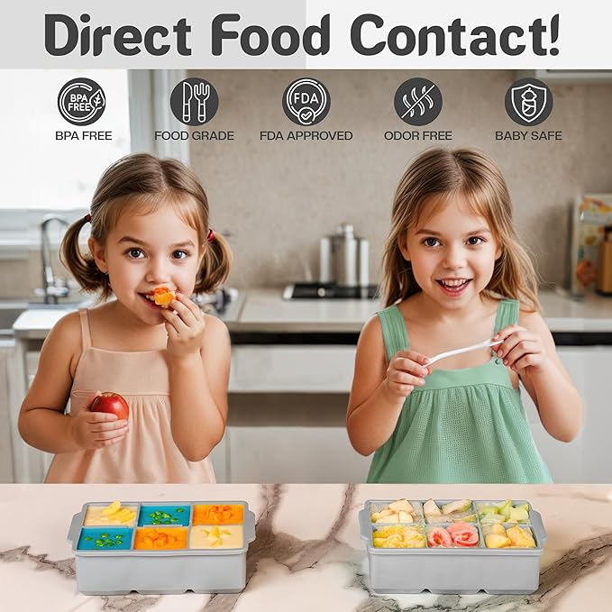 KitchFort Large Silicone Ice Cube Tray (2-Pack), Easy Release 2" Big Ice Cubes - Cocktail, Whiskey Ice Cubes Mold - Ice Trays for Freezer with Lid - Stackable Silicone Ice Tray - Gray