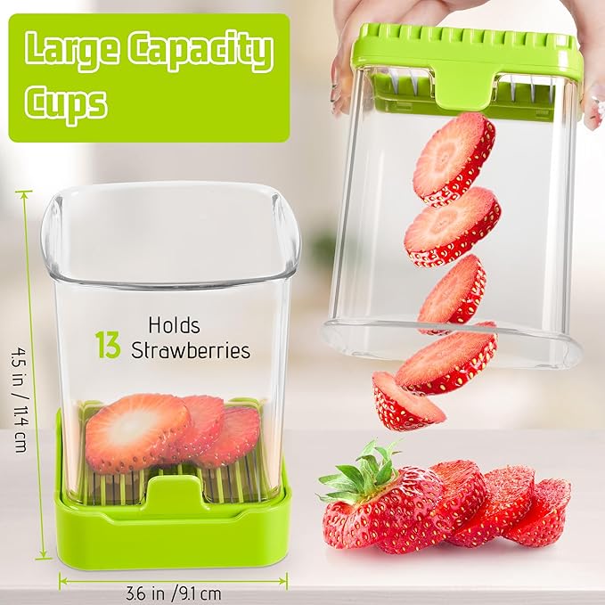 3-in-1 Strawberry Banana & Egg Slicer Cup | Detachable Fruit Cutter with Push Plate for Effortlessly Safe Slicing | Quick Meal Prep & Snacks Kitchen Gadget (Food green)
