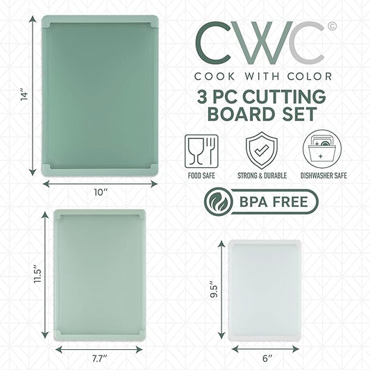 COOK WITH COLOR Extra Large Cutting Board Set, Jumbo-Sized Boards with Rubber Border for Enhanced Cooking Experience, 3-Piece, Sage