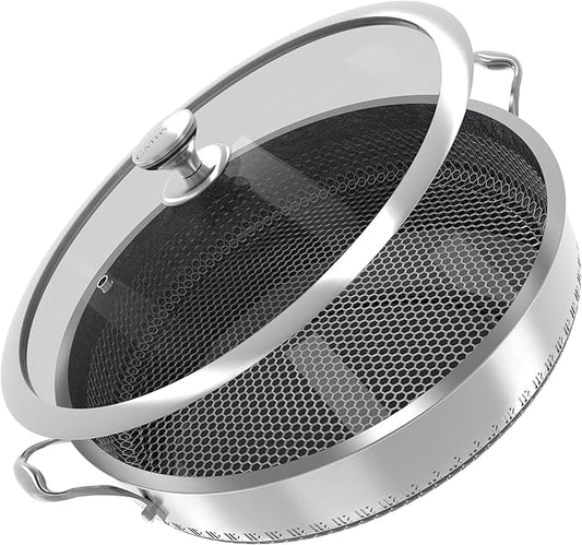 CATHYLIN 316L Stainless Steel 5QT Saute Pan Hexagon Nonstick Wok with Lid, Two Handle to Hold, PFOA Free, Dishwasher Oven Safe (12 inches,5QT)