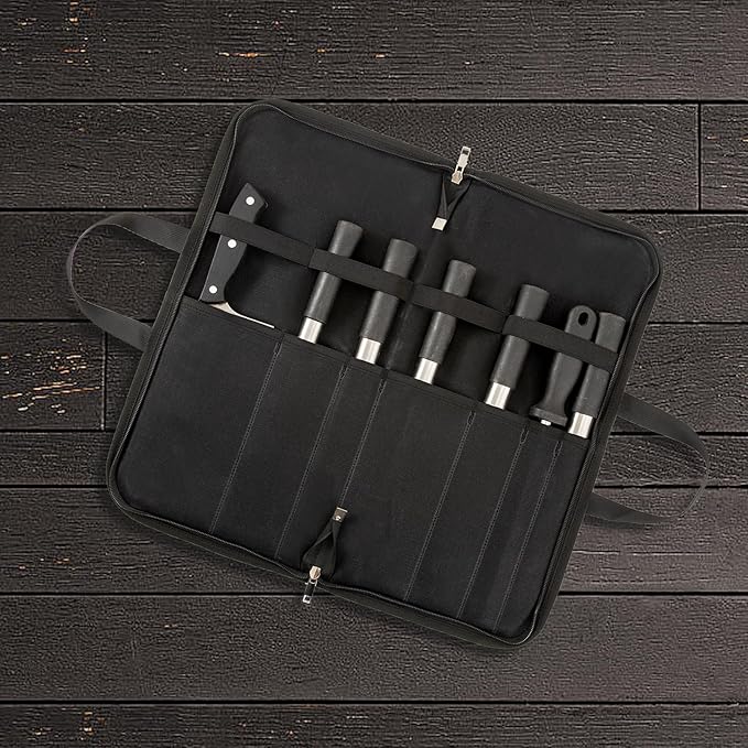 Knife Roll,Knife Bag with 7 Slots,Heavy Duty Waxed Canvas knife Case,Portable Chef Knife Roll Bag For Kitchen Cooking.Cutlery Knives Holders Protectors,Chef Knife Carrying Case For Travel & Camping