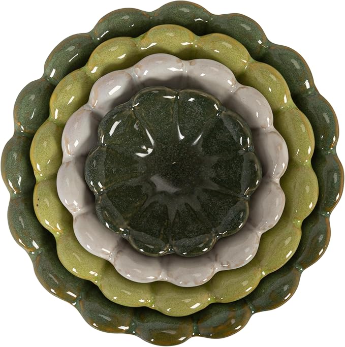 Creative Co-Op 4-Piece Stoneware Reactive Glaze Flower Shaped Bowl Set, Multicolor