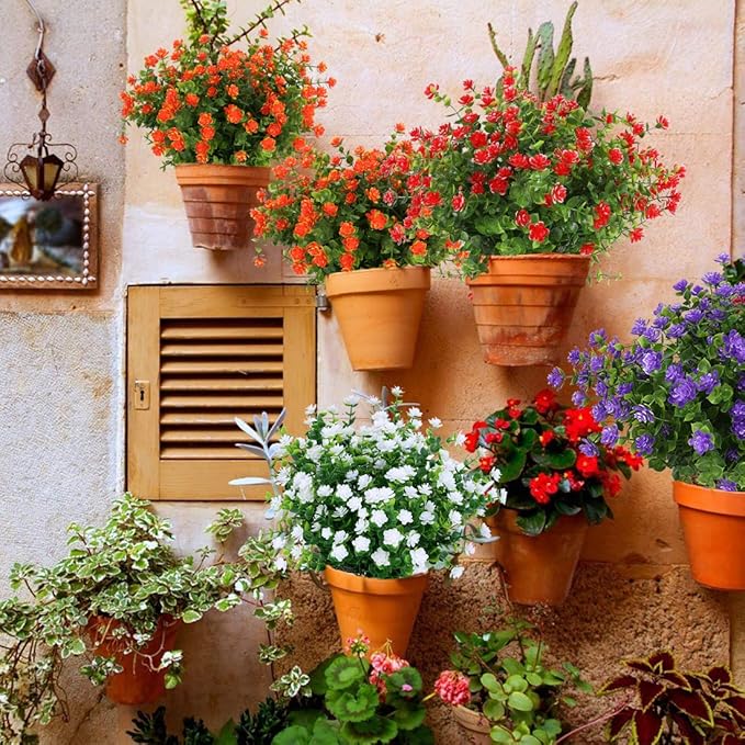 Artificial Flowers, Fake Artificial Greenery UV Resistant No Fade Faux Plastic Plants for Wedding Bridle Bouquet Indoor Outdoor Home Garden Kitchen Office Table Vase 6PCS (Orange Red)