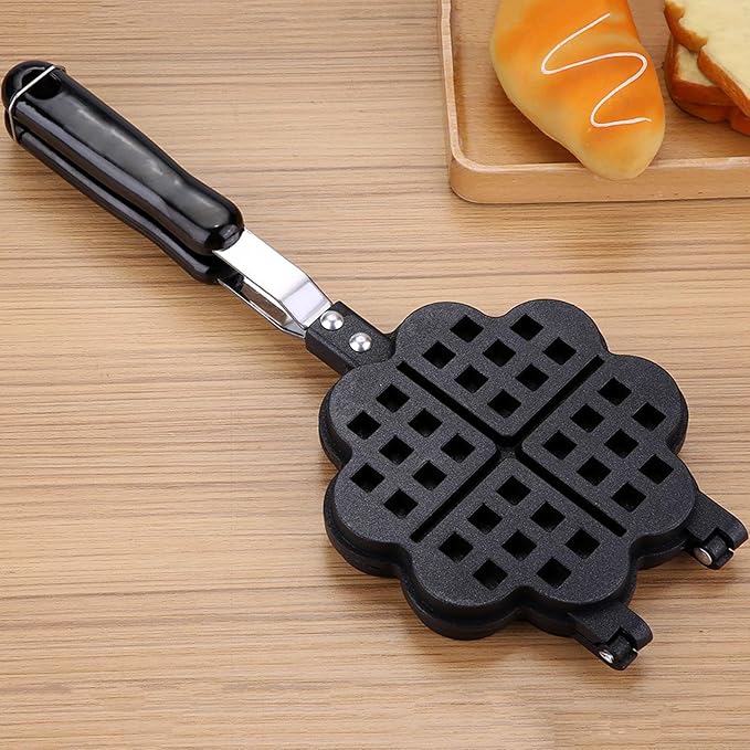 Heart Shape Waffle Maker for Stovetop, Non Stick Aluminum Campfire Waffle Iron with Detachable Handle, Portable Cookware for Outdoor Camping, RV and Home Kitchen