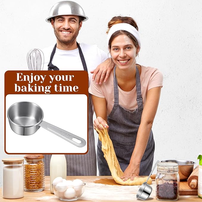 4 Pcs 1/4 Cup Scoop,1/4 Cup Measuring Cups Stainless Steel, 60ml Liquid Coffee Measuring Cups for Coffee Cooking Baking Kitchen Wet and Dry Ingredients