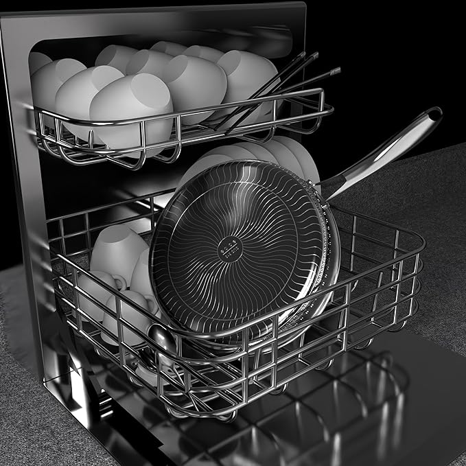 CATHYLIN 316L Stainless Steel 5QT Frying Pan Hexagon Nonstick Wok with Lid,Single Handle to Hold, PFOA Free, Dishwasher Oven Safe (12inch,5QT/Single Handle)