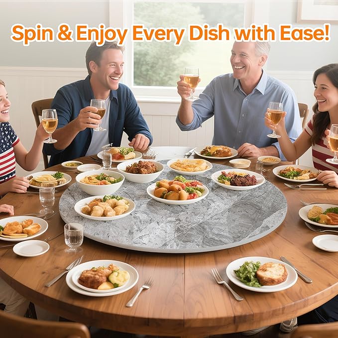 Lazy Susan Turntable 31.4 Inch - 360° Silent Rotating Anti-Slip Serving Tray, Heavy Duty Centerpiece for Kitchen, Dining & Coffee Table - Grey Modern Design with Non-Slip Base
