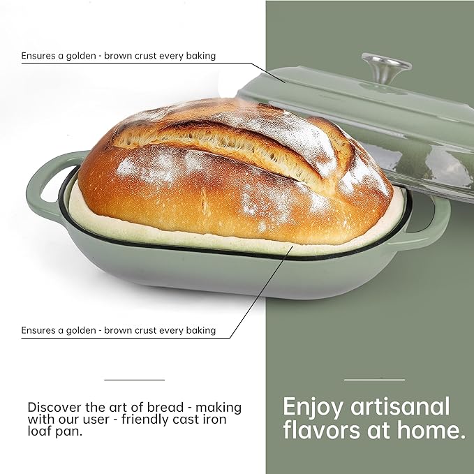 Fijxzct Premium Enameled Cast Iron Dutch Oven for Bread Baking | Non-Stick 5QT Oval Bread Oven with Lid | Perfect for Sourdough, Loaf, and Artisan Baking (Gradient Green, 5 QT)