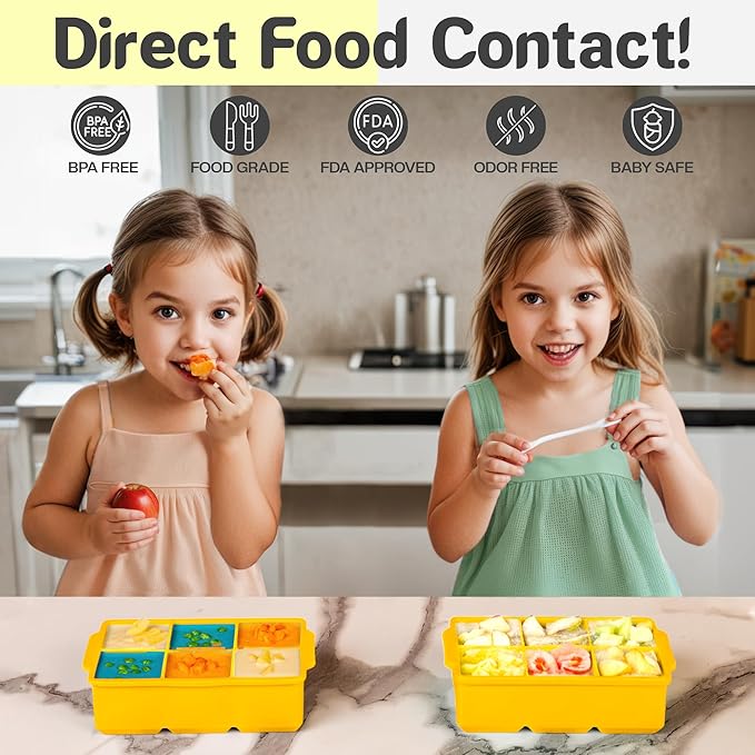 KitchFort Large Silicone Ice Cube Tray (2-Pack), Easy Release 2" Big Ice Cubes - Cocktail, Whiskey Ice Cubes Mold - Ice Trays for Freezer with Lid - Stackable Silicone Ice Tray - Mustard Yellow