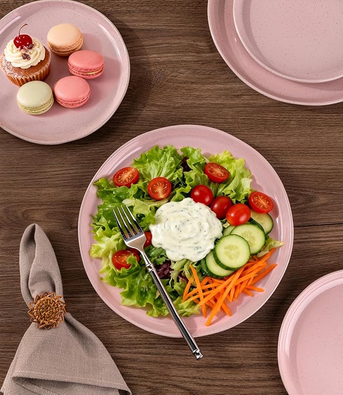 AmorArc Ceramic Dinner Plates Set of 6,10.5 Inch Stoneware Plates Set for Dinner, Elegant Dish Set with Rustic Terracotta Underside,Microwave & Dishwasher Safe-Cloud Pink
