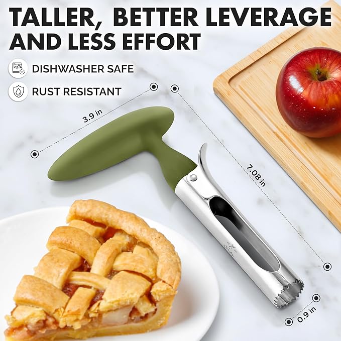 Zulay Kitchen Premium Apple Corer Tool - Ultra Sharp, Stainless Steel, Serrated Blades for Easy Coring - Easy to Use & Clean, Durable Apple Corer Remover for Baking Apples & More - Olive Green