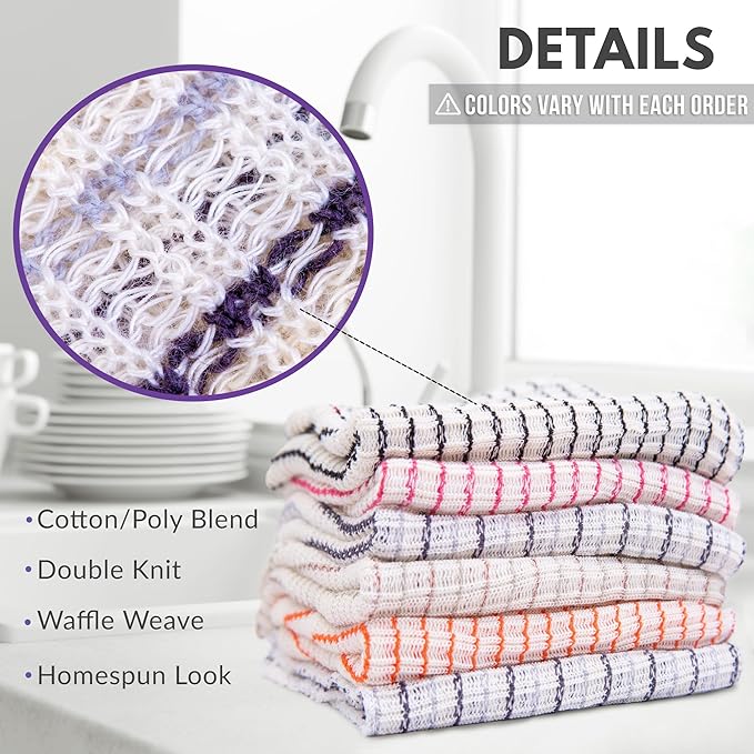 World's Best Kitchen Dish Cloths - Set of 12 Assorted Dishcloths for Washing Dishes - Absorbent Poly Cotton Waffle Weave Dish Rags, Made in USA