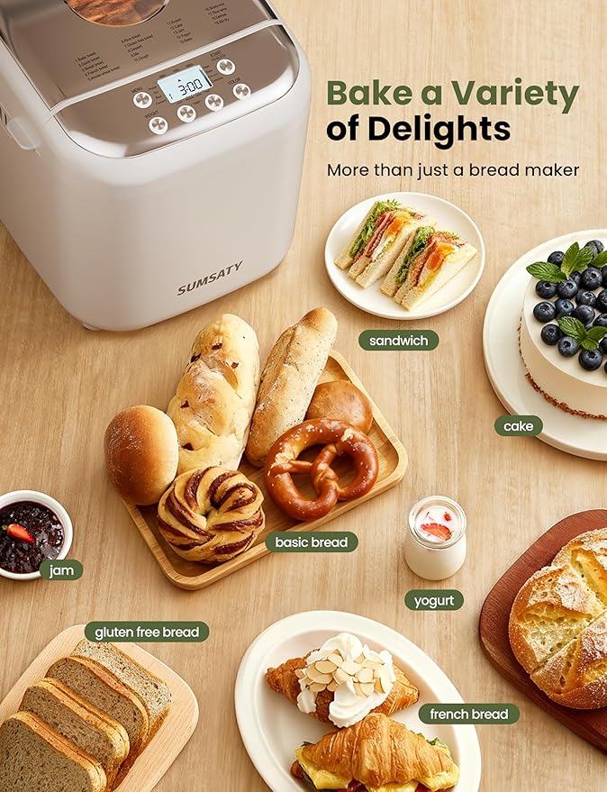 Bread Maker, 2.2LB 16-in-1 Bread Machine, Automatic Bread Maker Machine with Nonstick Ceramic Pan & 15H Timer & 1H Keep Warm for Beginner, Breadmaker with Gluten-Free, French, Yogurt, Recipe