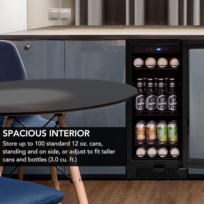 Whynter BBR-801BG Built Beverage Refrigerator and Cooler Mini Fridge with Glass Door with Lock, 3.0 Cubic Feet, Black, 100