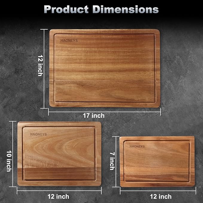 Wood Cutting Boards Set of 3 for Kitchen, Large Wooden Cutting Board with Juice Groove, Charcuterie Board, Chopping Board for Meat, Cheese, Fruits, and Vegetables