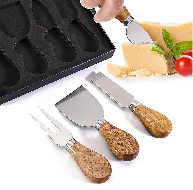 4 Piece Cheese Knife Set,Cheese Knives Wood Handle Stainless Steel Slicer Spreading Cheese Knife Gift Set for Charcuterie anCheese spread, Perfect for Cheese Slicer and Butter Cutter